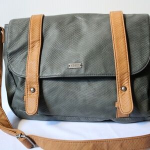 ROXY Messenger Bag Satchel Shoulder Bag Grey & Tan Polyurethane Faux Snakeskin